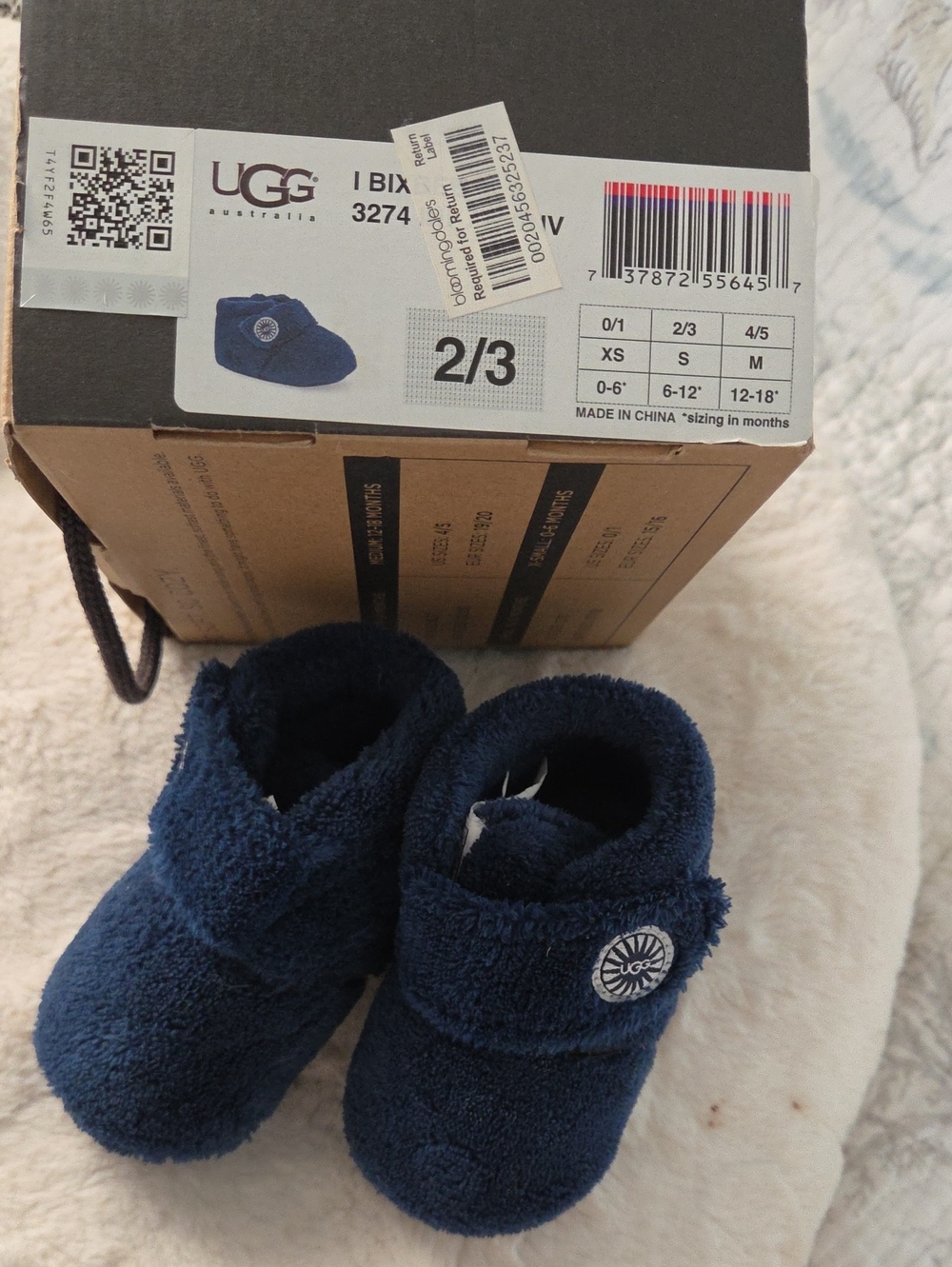 UGG Baby Bixbee Navy Plush Walker Booties Size 2/3 New In Box